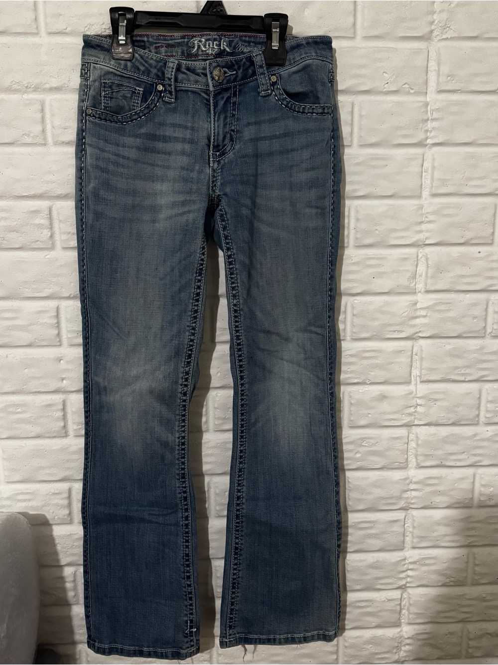 Wrangler Rock 47 Low Rise Jeans 26x30 Bling Embellished Light Wash Denim Western
